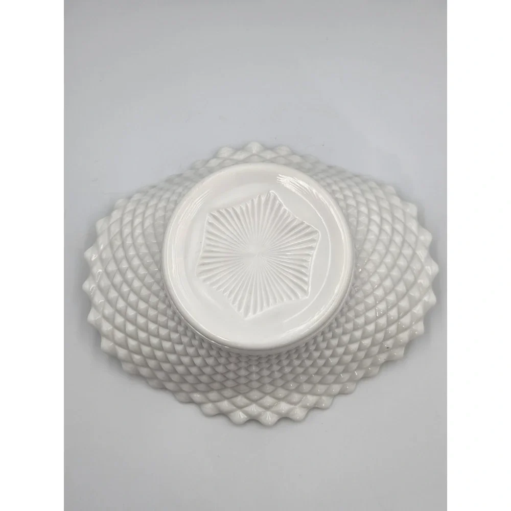 Vintage Large Oval Bowl Westmoreland White Milk Glass Scalloped English Hobnail